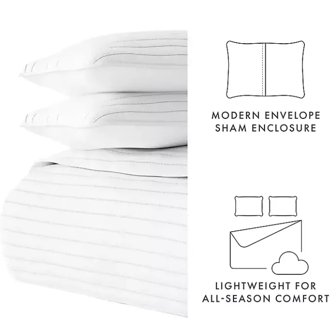 Discount Kirklands Home Stitched Stripes 3-pc. Queen Quilt Set White