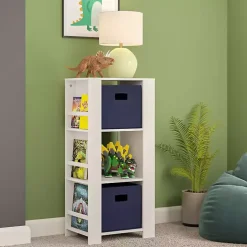 Best Kirklands Home Storage Tower Bookshelf with 2 Navy Bins White