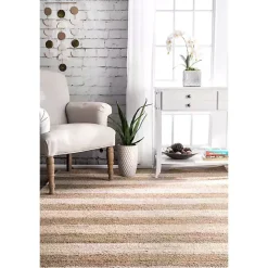 Clearance Kirklands Home White Stripe Jute Area Rug, 5x8