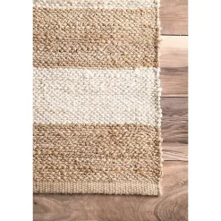 Clearance Kirklands Home White Stripe Jute Area Rug, 5x8
