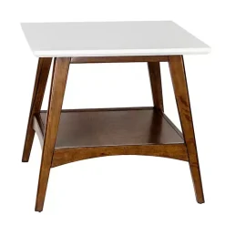 Discount Kirklands Home White Top and Pecan Wood Mid-Century Modern Table Brown