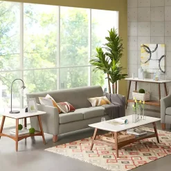 Discount Kirklands Home White Top and Pecan Wood Mid-Century Modern Table Brown