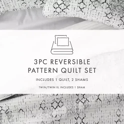 New Kirklands Home White Trellis Reversible 3-pc. Queen Quilt Set