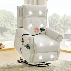 Hot Kirklands Home Upholstered Lift Assist Massaging Recliner White