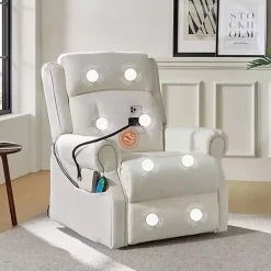 Hot Kirklands Home Upholstered Lift Assist Massaging Recliner White