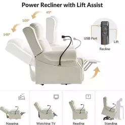 Hot Kirklands Home Upholstered Lift Assist Massaging Recliner White