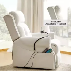Hot Kirklands Home Upholstered Lift Assist Massaging Recliner White