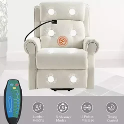 Hot Kirklands Home Upholstered Lift Assist Massaging Recliner White