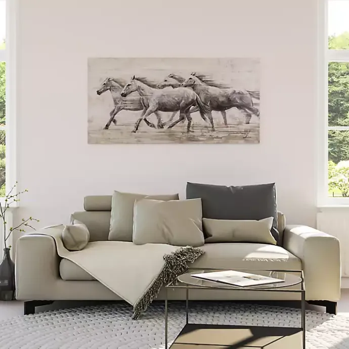 Clearance Kirklands Home Wild Horses Canvas Art Print White