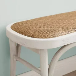 Kirklands Home Wood & Rattan Conelly Bench White