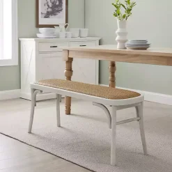 Kirklands Home Wood & Rattan Conelly Bench White