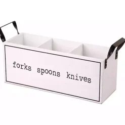 Online Kirklands Home Wood and Black Metal Handles Utensil Caddy White