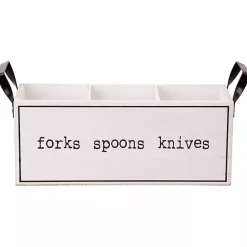 Online Kirklands Home Wood and Black Metal Handles Utensil Caddy White