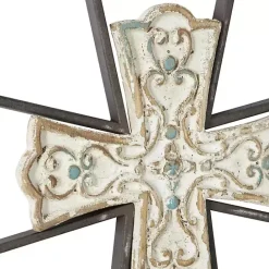 Hot Kirklands Home White Wood and Metal Cross Wall Plaques, Set of 2