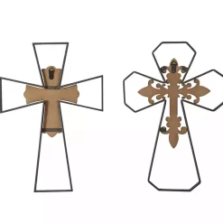 Hot Kirklands Home White Wood and Metal Cross Wall Plaques, Set of 2