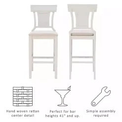 Clearance Kirklands Home Wood and Rattan Upholstered Bar Stool White