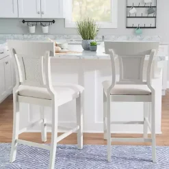 Kirklands Home Wood and Rattan Upholstered Counter Stool White