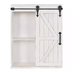 New Kirklands Home Wood Barn Door 5-Shelf Wall Cabinet White