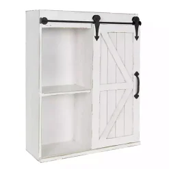 New Kirklands Home Wood Barn Door 5-Shelf Wall Cabinet White