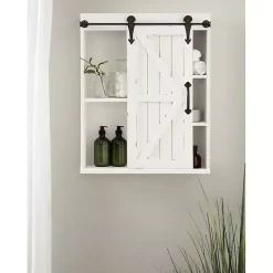 New Kirklands Home Wood Barn Door 5-Shelf Wall Cabinet White