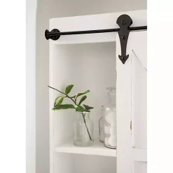 New Kirklands Home Wood Barn Door 5-Shelf Wall Cabinet White