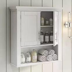 Kirklands Home Wood 2-Door Open Shelf Wall Cabinet White