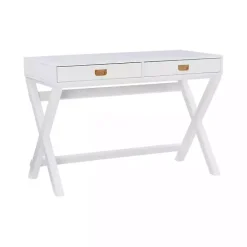 New Kirklands Home Wood 2-Drawer X-Frame Desk White