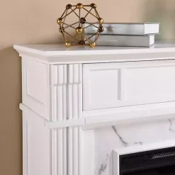 Discount Kirklands Home Wood Faux Marble LED Media Fireplace White