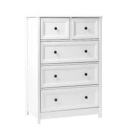 New Kirklands Home White Wood Five Framed Drawers Dresser