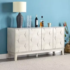Discount Kirklands Home Wood Geometric 4-Door Cabinet White