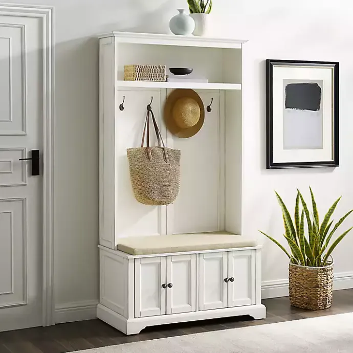 Clearance Kirklands Home Wood Hall Tree with Cushioned Bench White
