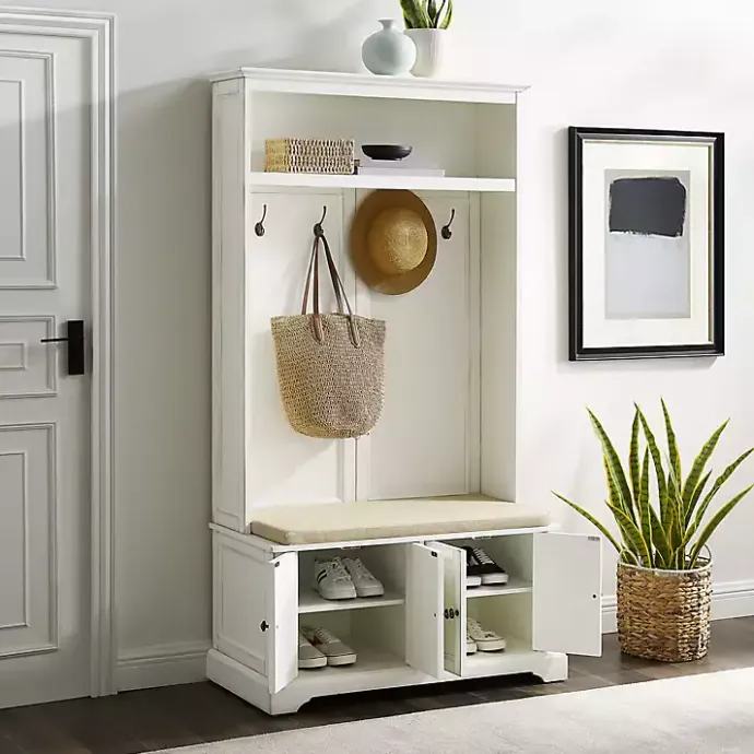 Clearance Kirklands Home Wood Hall Tree with Cushioned Bench White