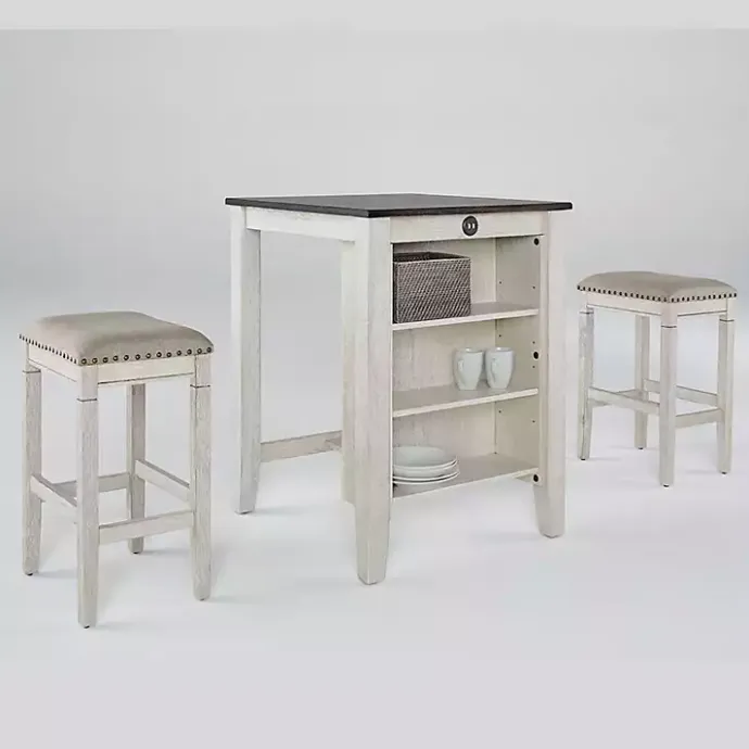 Kirklands Home White Wood Linen 3-pc. USB Island and Stool Set