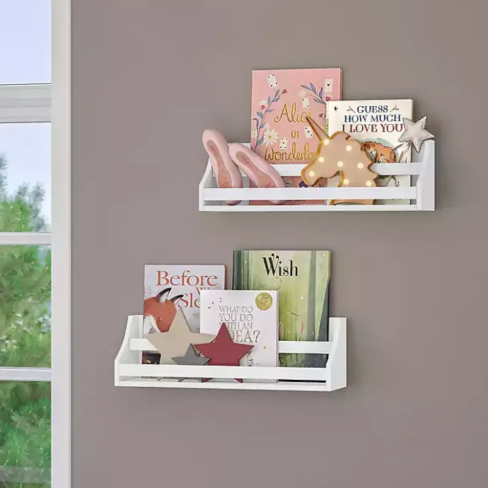 New Kirklands Home White Wood Rack Wall Bookshelves, Set of 2