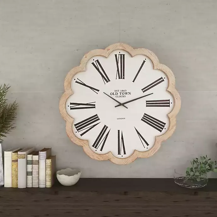 Best Kirklands Home White Wood Scalloped Frame Wall Clock
