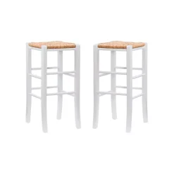 Outlet Kirklands Home White Wood Seagrass Backless 2-pc. Bar Stool Set Tan