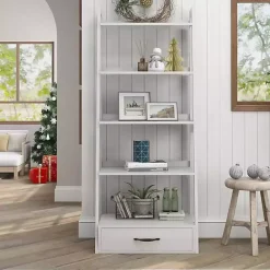 New Kirklands Home Wood 5-Shelf Leaning Bookshelf White