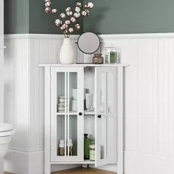 Sale Kirklands Home Wood Two Pane Glass Doors Corner Cabinet White