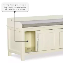 Kirklands Home White Wood Upholstered Storage Bench