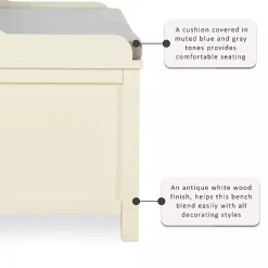 Kirklands Home White Wood Upholstered Storage Bench