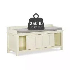 Kirklands Home White Wood Upholstered Storage Bench