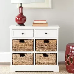 Discount Kirklands Home Wood Woven Baskets Cabinet White
