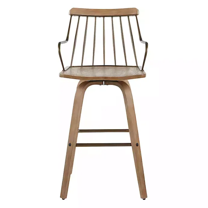 Discount Kirklands Home Whitewash Poplar Wood Swivel Counter Stool Tan