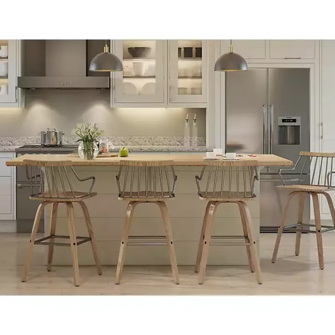 Discount Kirklands Home Whitewash Poplar Wood Swivel Counter Stool Tan