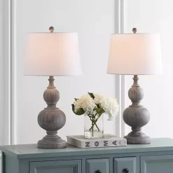 Discount Kirklands Home Whitewashed Brown Carved 2-pc. Table Lamp Set Ivory