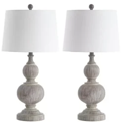 Discount Kirklands Home Whitewashed Brown Carved 2-pc. Table Lamp Set Ivory
