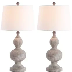 Discount Kirklands Home Whitewashed Brown Carved 2-pc. Table Lamp Set Ivory