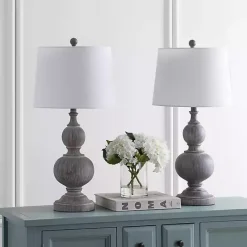 Discount Kirklands Home Whitewashed Brown Carved 2-pc. Table Lamp Set Ivory