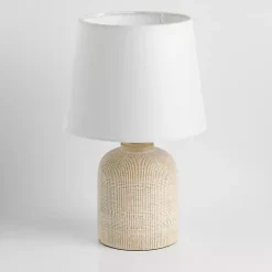 Outlet Kirklands Home washed Carved Grid Table Lamp White