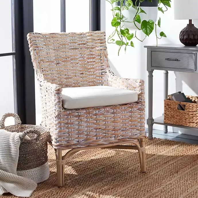 Discount Kirklands Home washed Rattan Cristen Accent Chair White